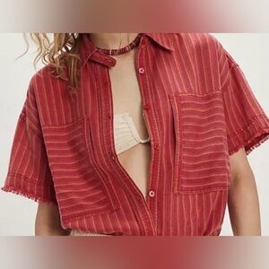 Free People We The Free Christopher Linen Shirt. NWT. Red combo
